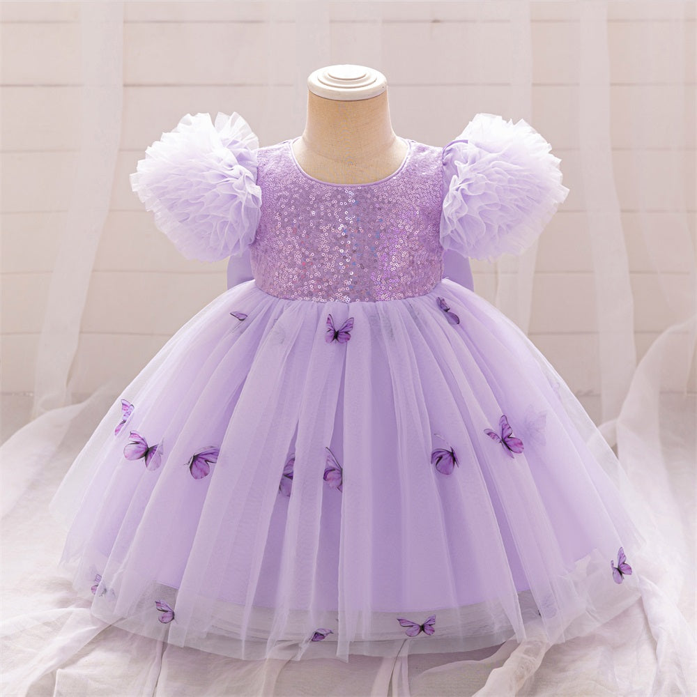 Vestido Lila Mariposas, manga princesa