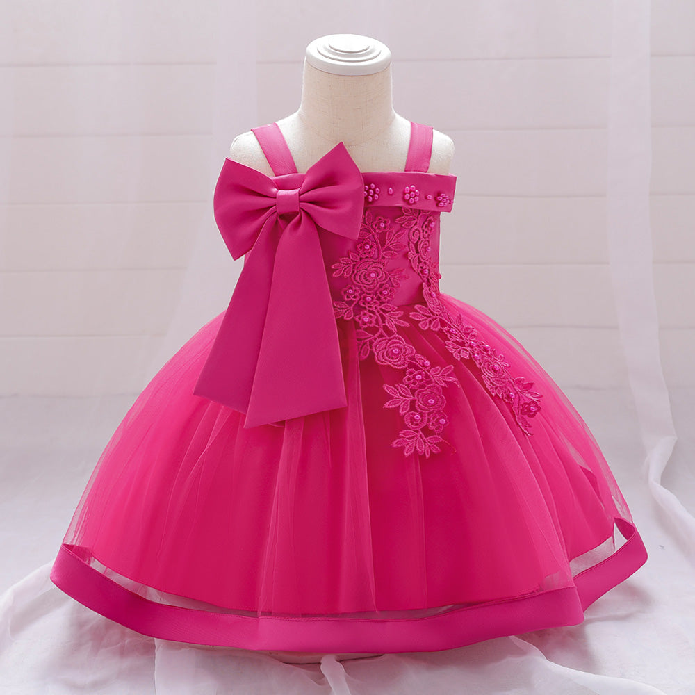 Vestido Fucsia, Flores, moño