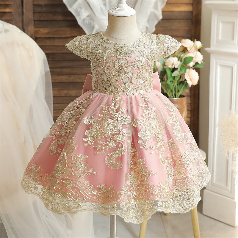 Vestido Rosa con Dorado Elegante