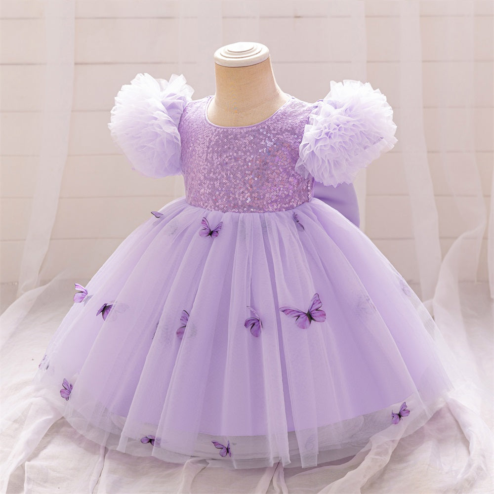 Vestido Lila Mariposas, manga princesa