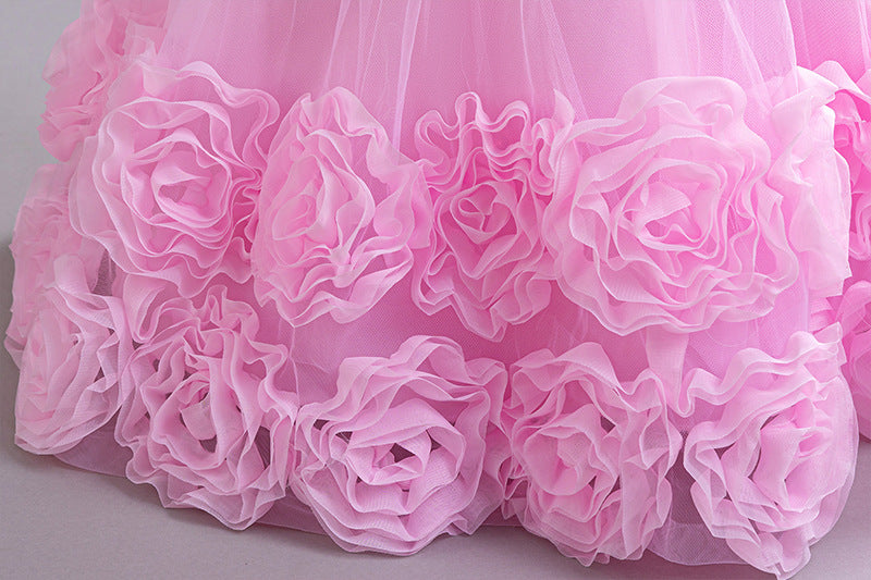 Vestido Rosa con flores, detalles en mangas 2050RP