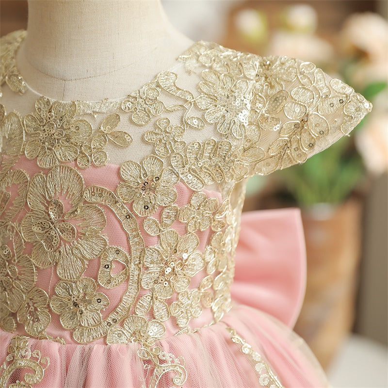 Vestido Rosa con Dorado Elegante