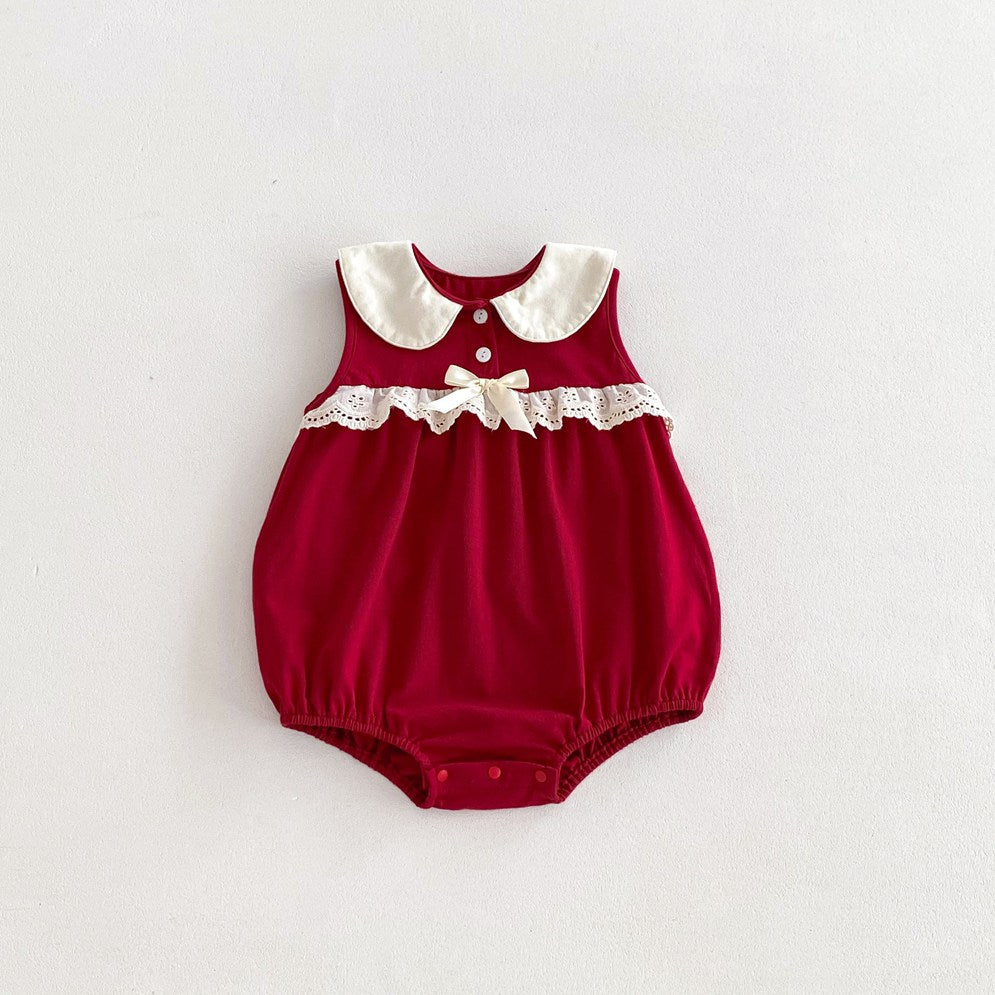 Body rojo , mameluco, cuello Peter pan, algodón, navidad,🍒 1093