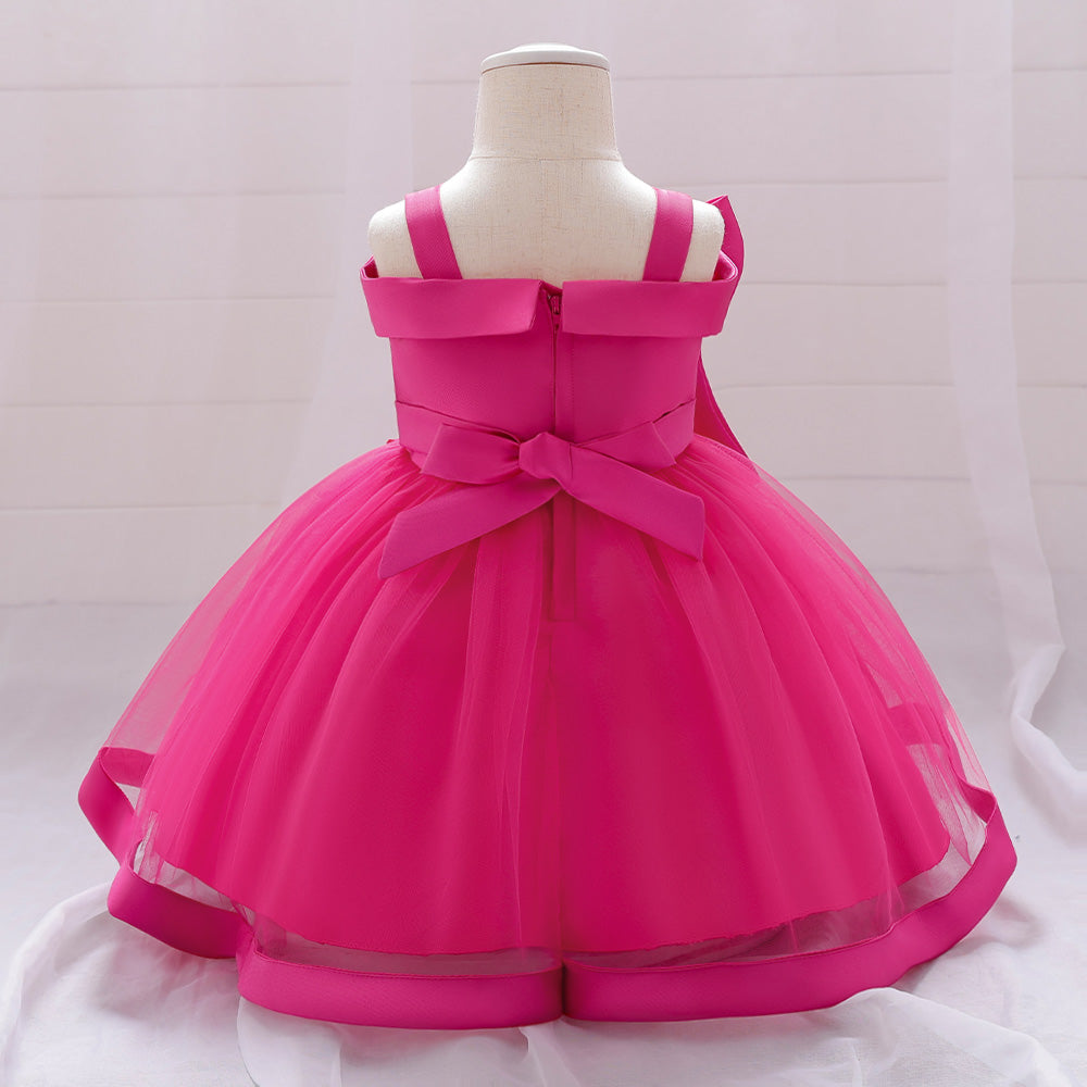 Vestido Fucsia, Flores, moño