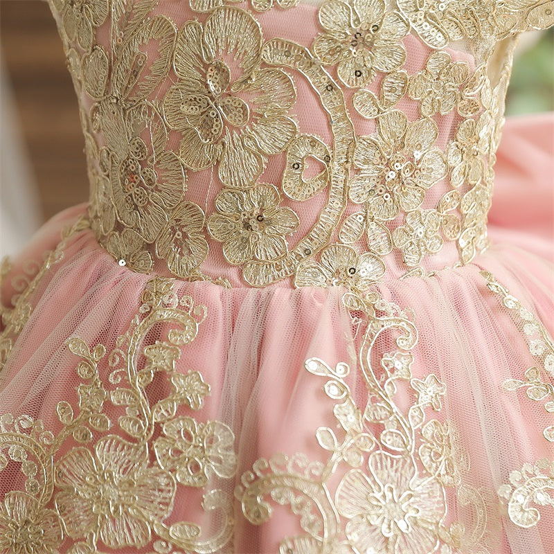 Vestido Rosa con Dorado Elegante