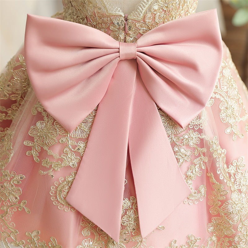 Vestido Rosa con Dorado Elegante