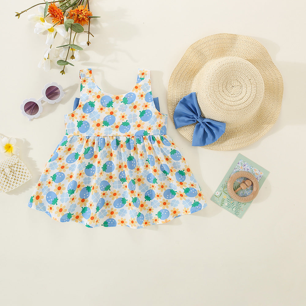 Vestido más sombrerito, celeste, frutas🦋👒 1210