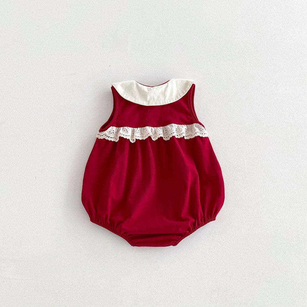 Body rojo , mameluco, cuello Peter pan, algodón, navidad,🍒 1093