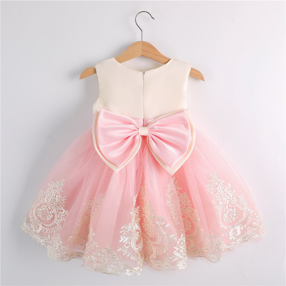 Vestido Marfil, rosa, moño