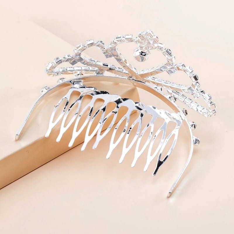 Tiara, corona con peineta, plateado, accesorios