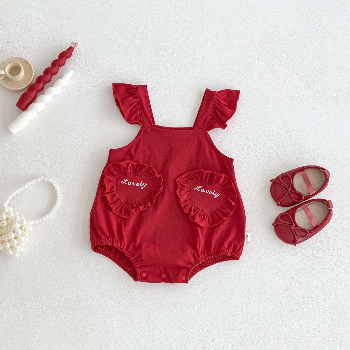 Body, mameluco rojo, verano, mangas con volantes, navidad❤️ 1094
