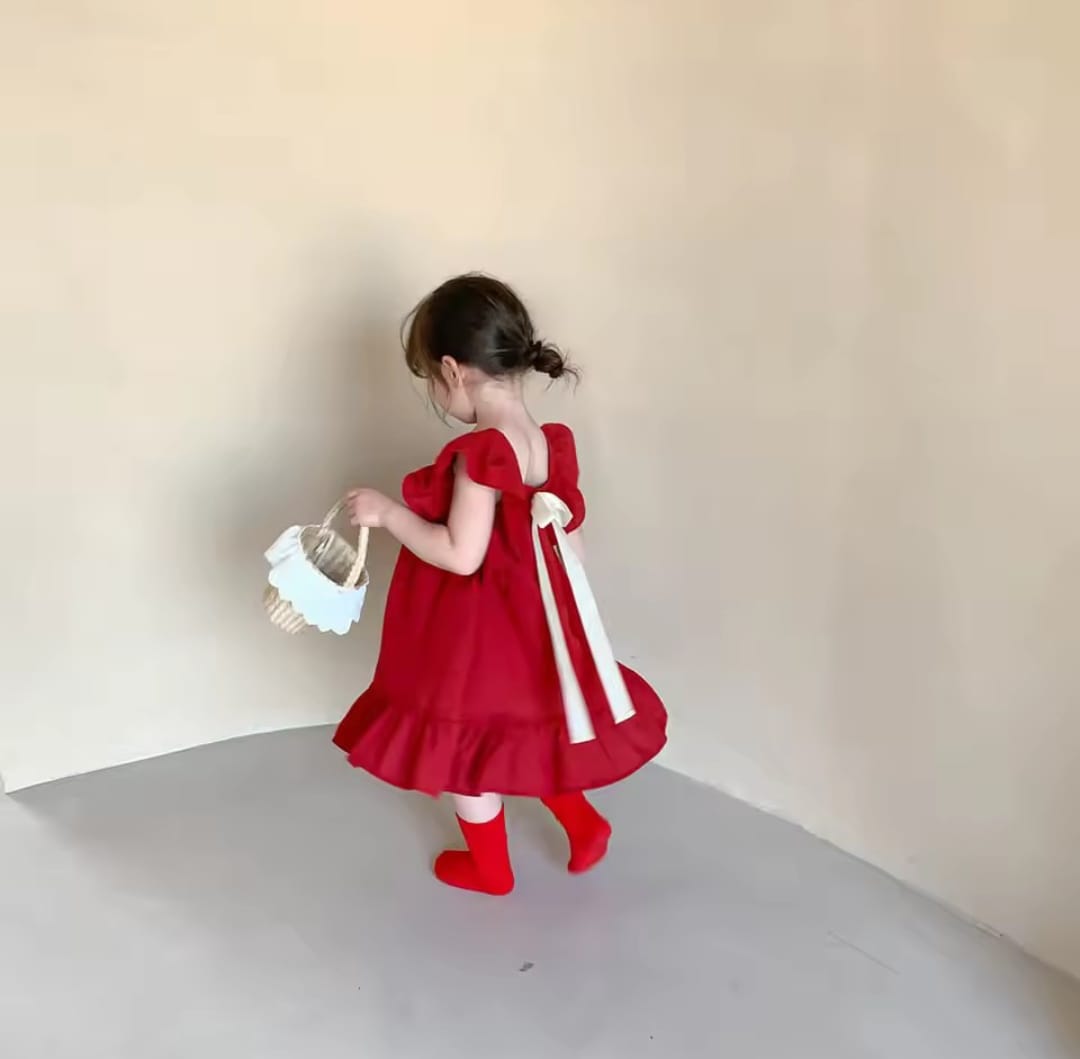 Vestido rojo con moño blanco🎅1554