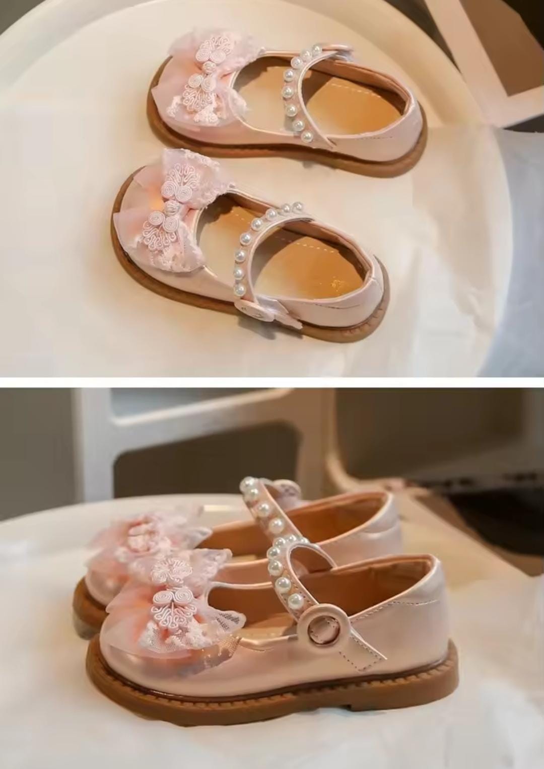 Calzado, zapatos rosa con moño y perlas🎀✨26022RS