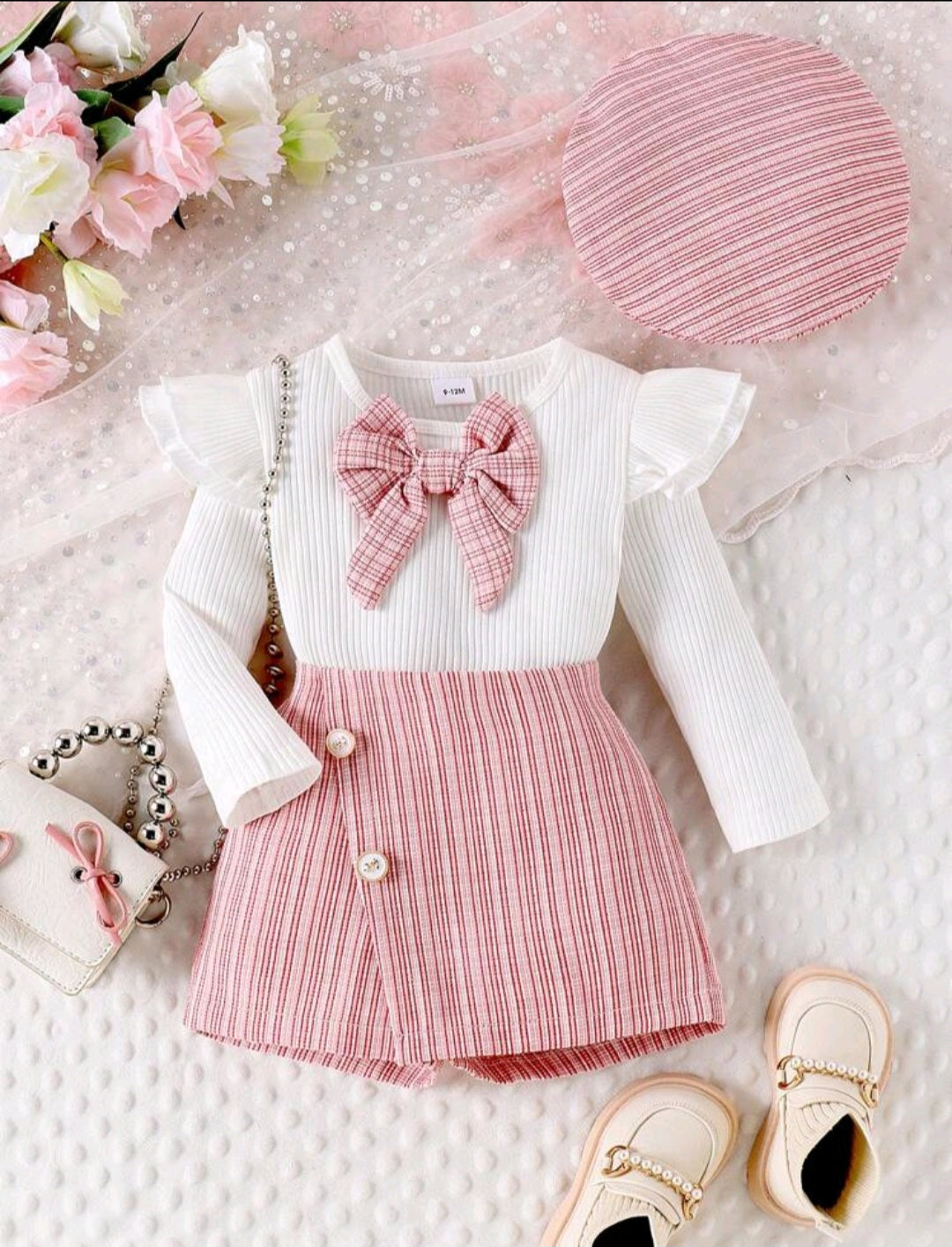 Conjunto 3 pcs, short pollera, básica, boina