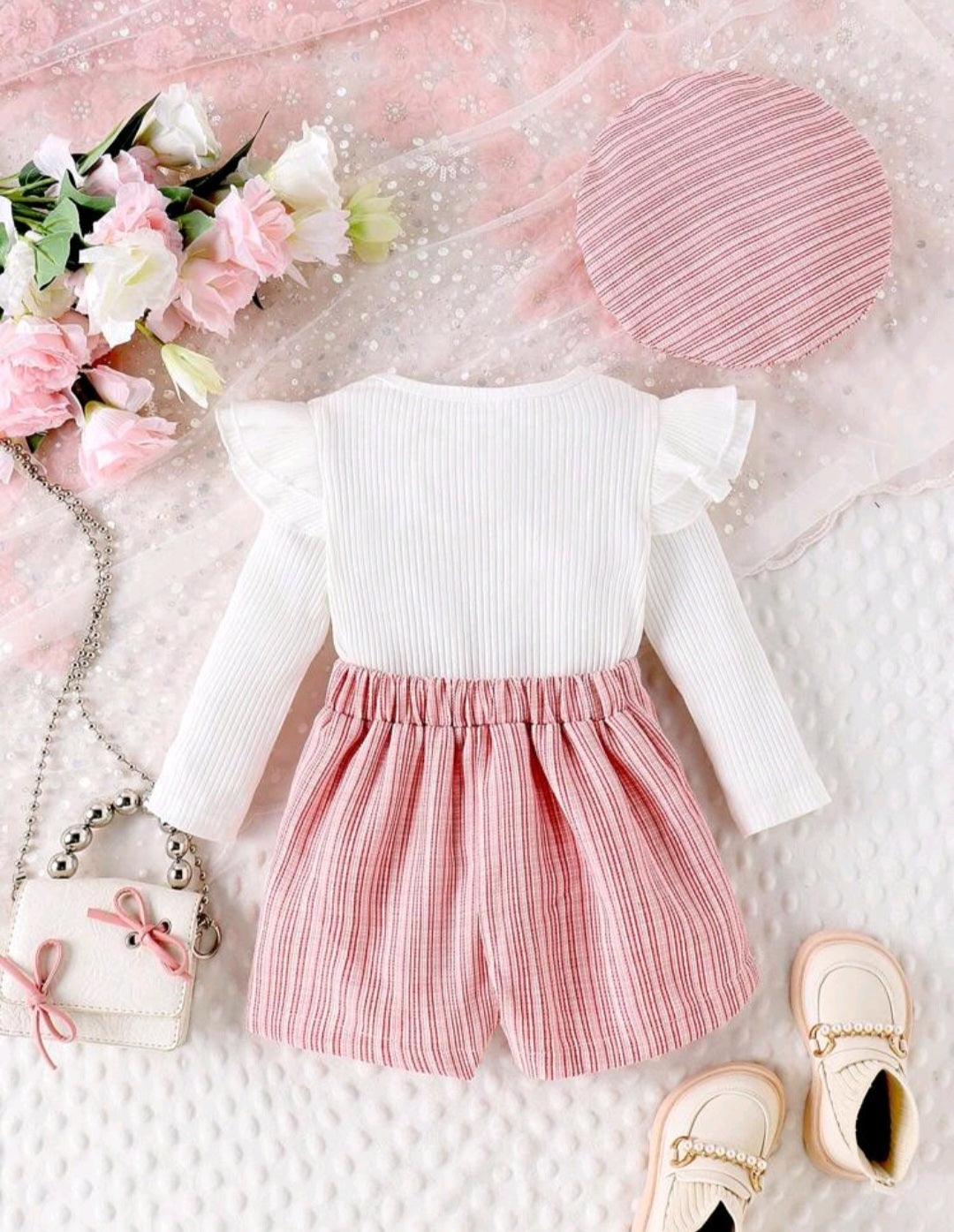 Conjunto 3 pcs, short pollera, básica, boina