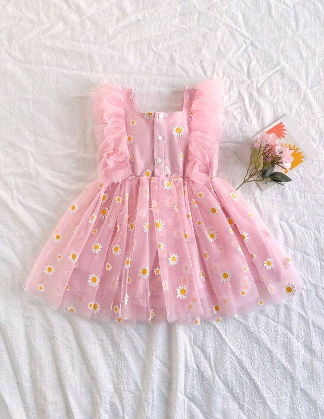 Vestido Rosa con margaritas, sesión precumple, cumpleaños