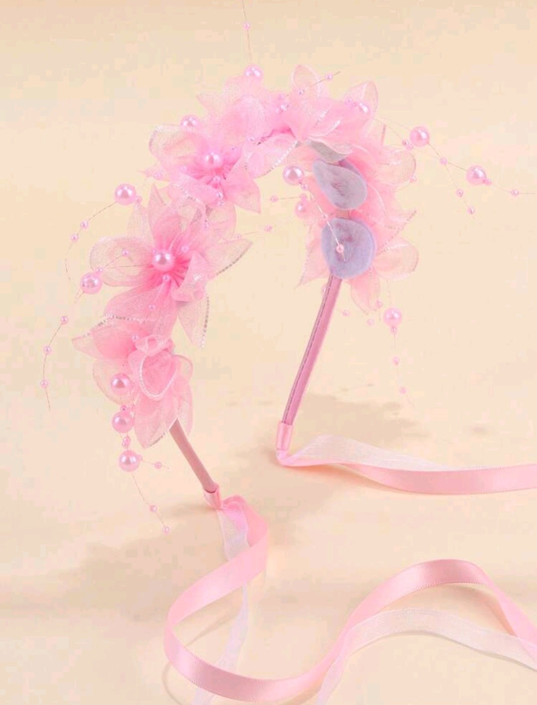 Accesorios, Tocado, lila, vincha, perlitas, Bautismo