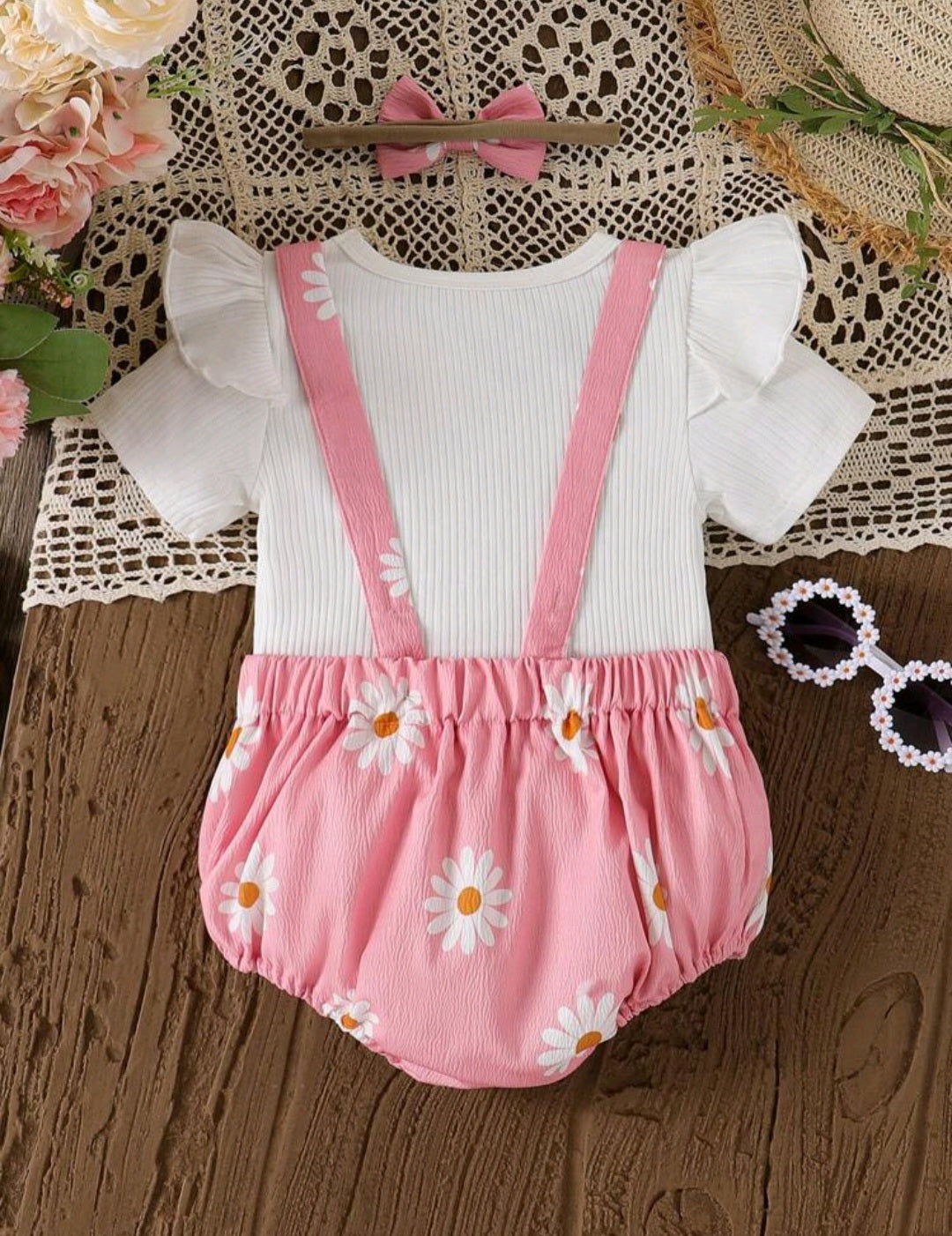 Conjunto Jardinera rosa con margaritas más blusa🌸
