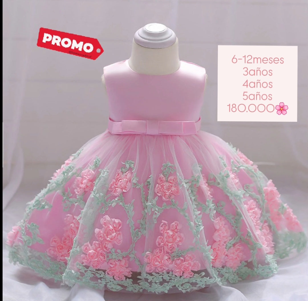 Promo‼️Vestido Rosa, Flores 1627