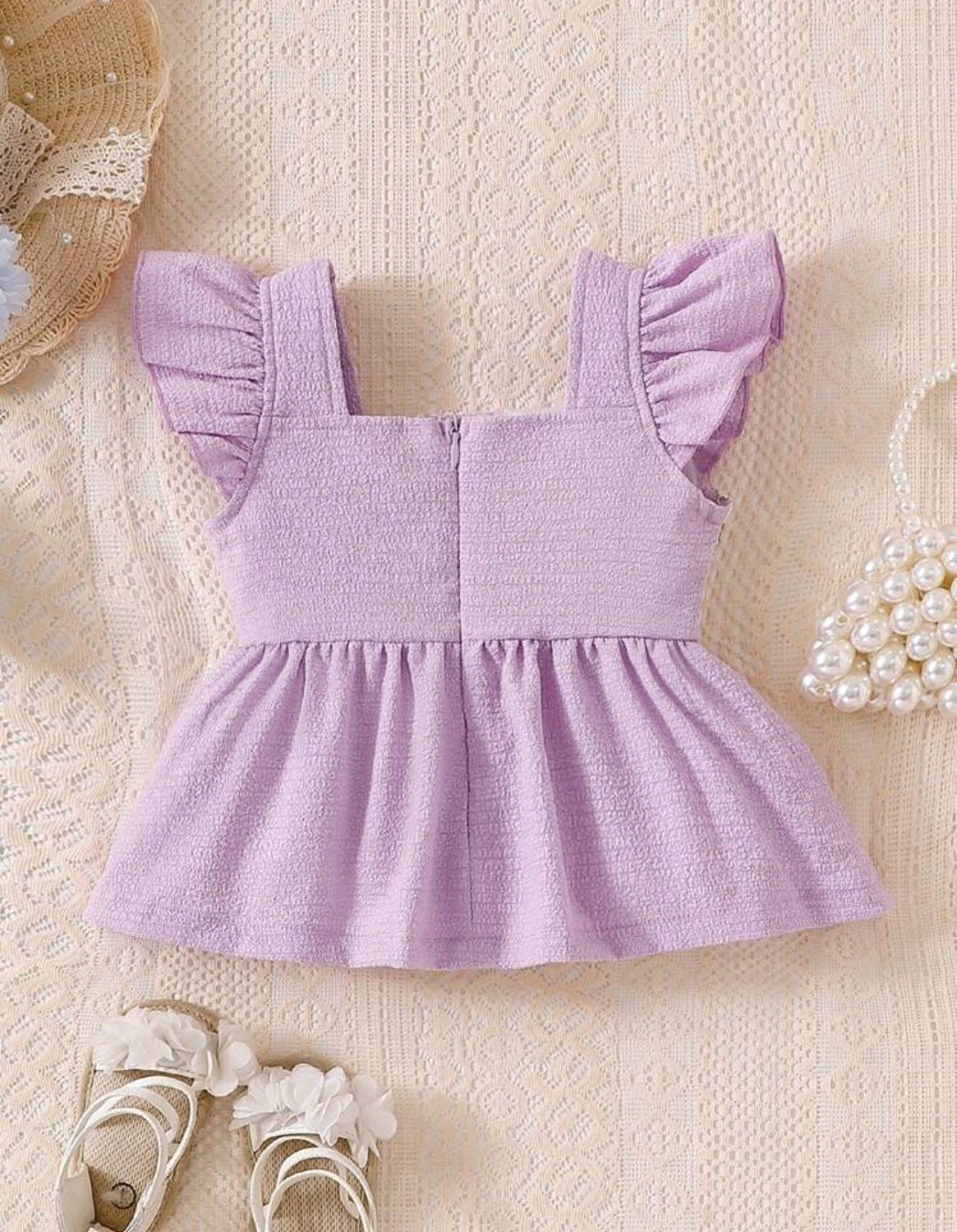 Blusa Lila con detalles florales,cierre atrás, Cod 1002