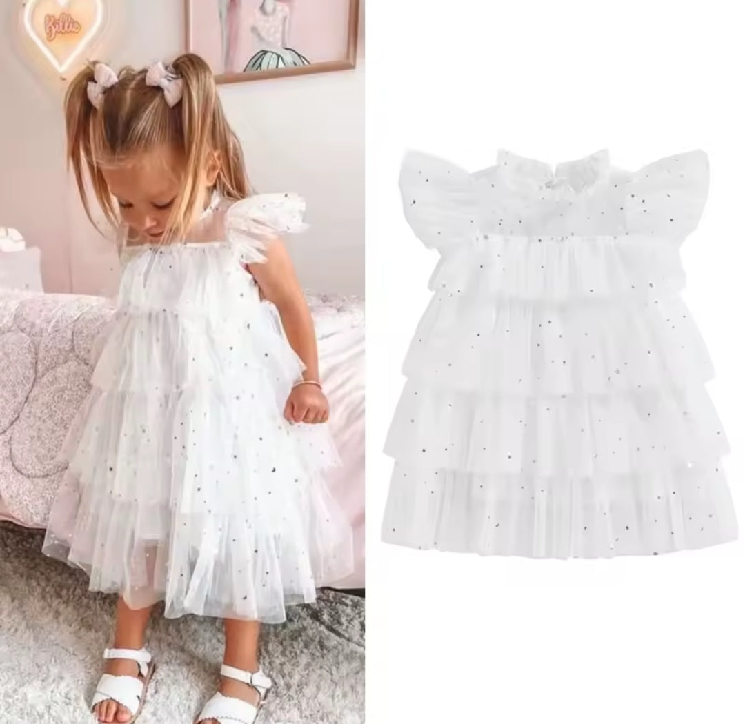 Vestido Blanco con brillos y estrellitas✨🤍 1476