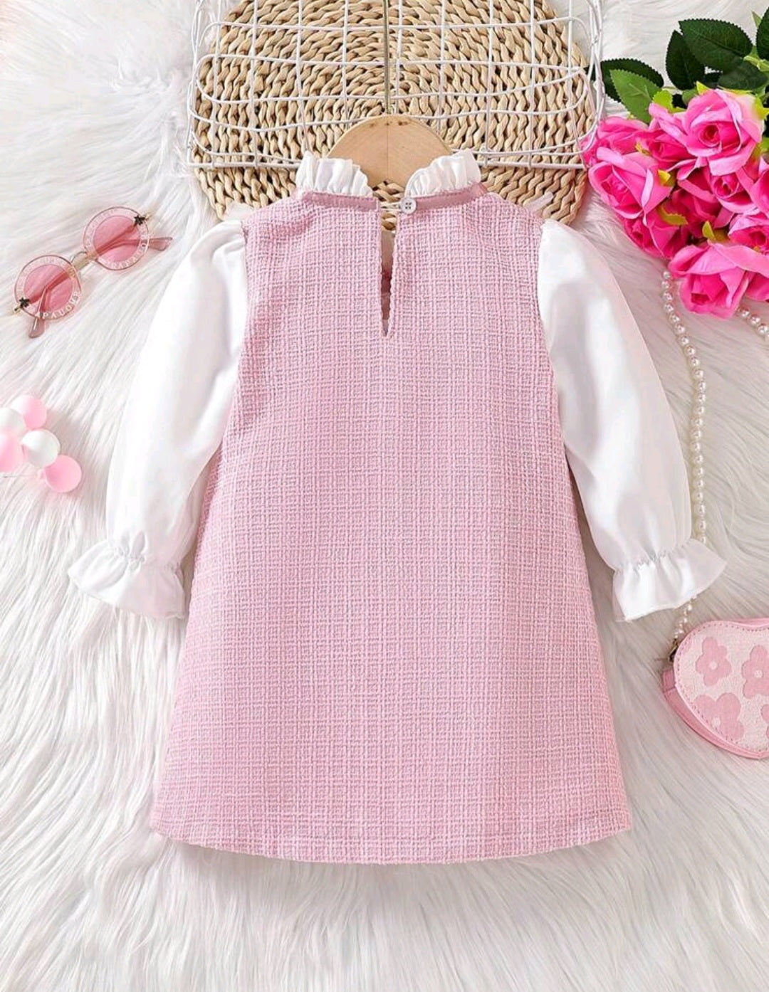 Vestido Rosa mangas largas🎀 inv.2627