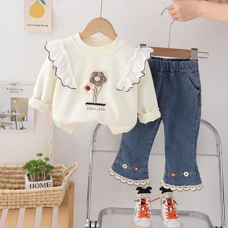Conjunto 2 piezas, abrigo más jeans pata ancha 💐🤍2641