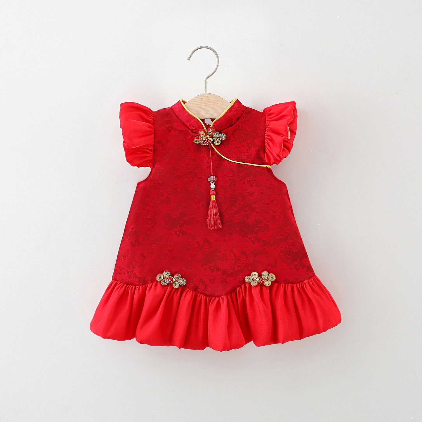 Vestido bordó, rojo, navidad, con detalles dorados💓❣️ 1139