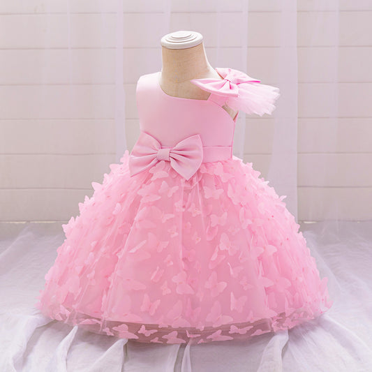 Vestido Rosa Mariposas Elegante