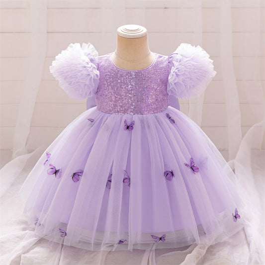Vestido Lila Mariposas, manga princesa