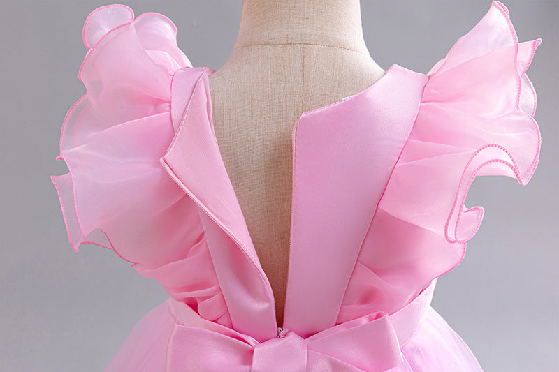 Vestido Rosa con flores, detalles en mangas 2050RP