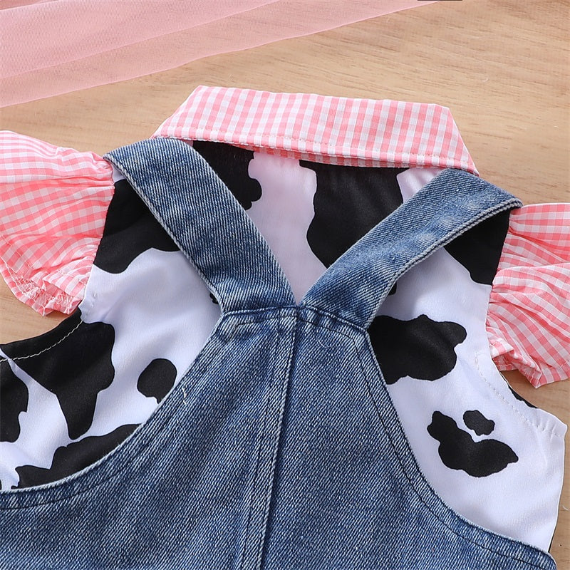 Conjunto jardinera jeans más camisita, granja, vaca lola🐮 1166