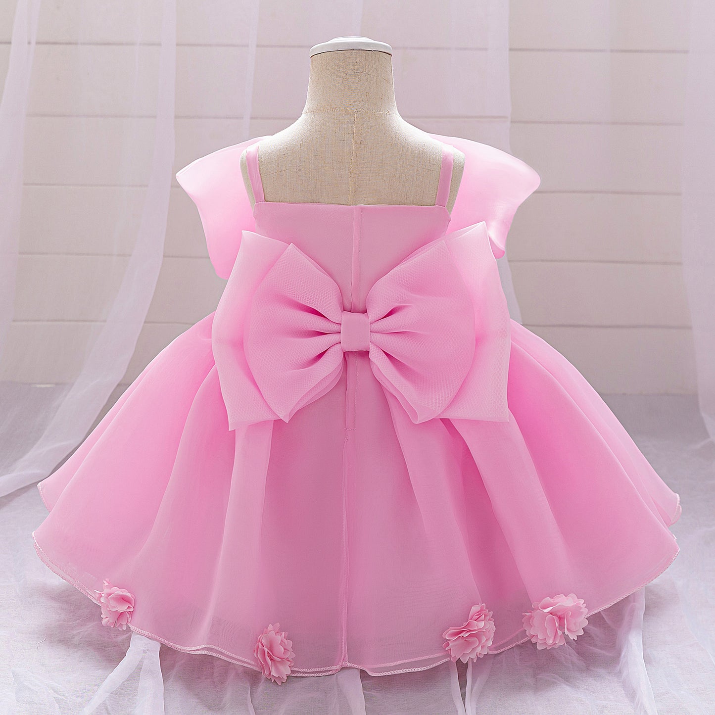 Vestido Rosa, flores moño 2051RP