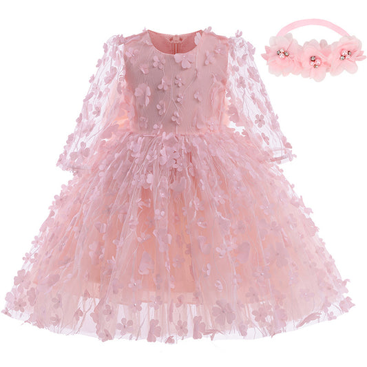 Vestido Rosa, blanco, flores, mariposas, bosque encantado,Bautismo, Cortejo