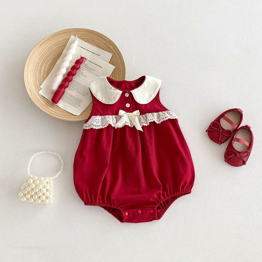 Body rojo , mameluco, cuello Peter pan, algodón, navidad,🍒 1093