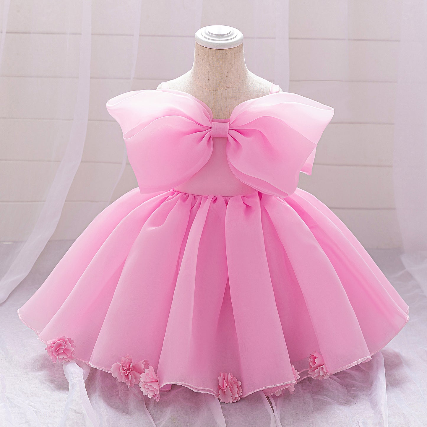 Vestido Rosa, flores moño 2051RP