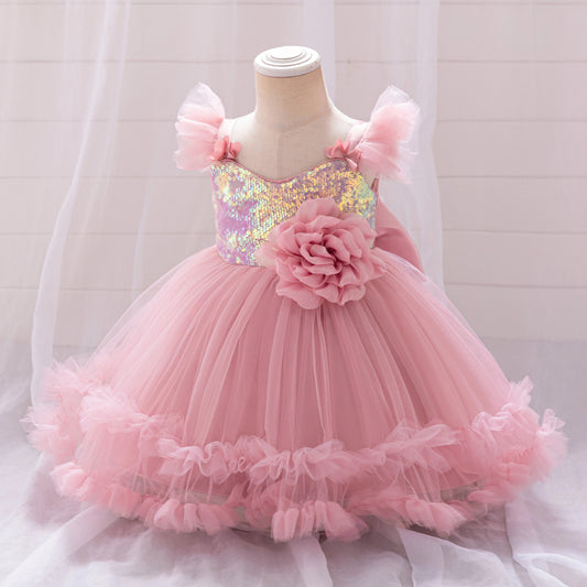 Vestido Rosa Vieja, Flores, brillos
