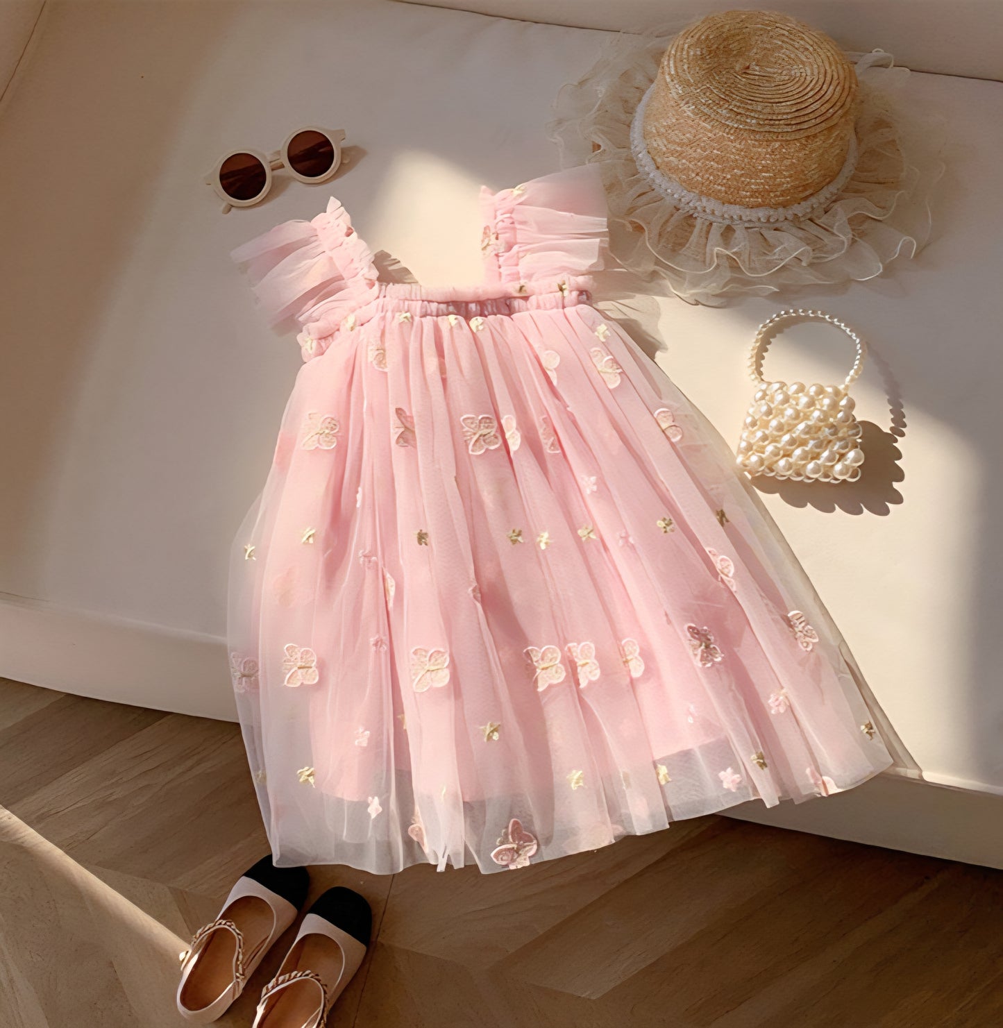 Vestido Rosa Mariposas, tull, sesión de fotos🩷🦋 1653