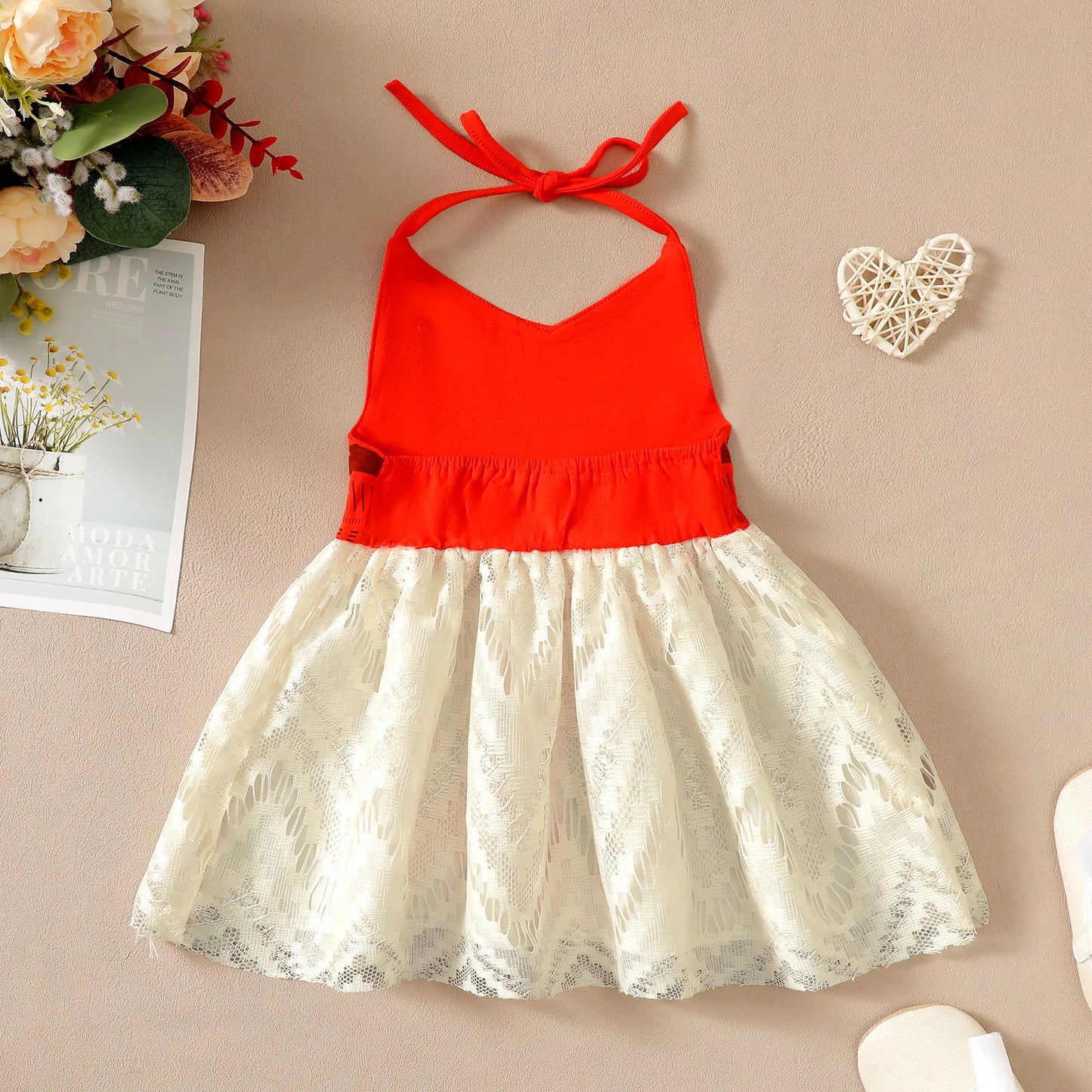 Vestido Moana, naranja con beige🪷1158