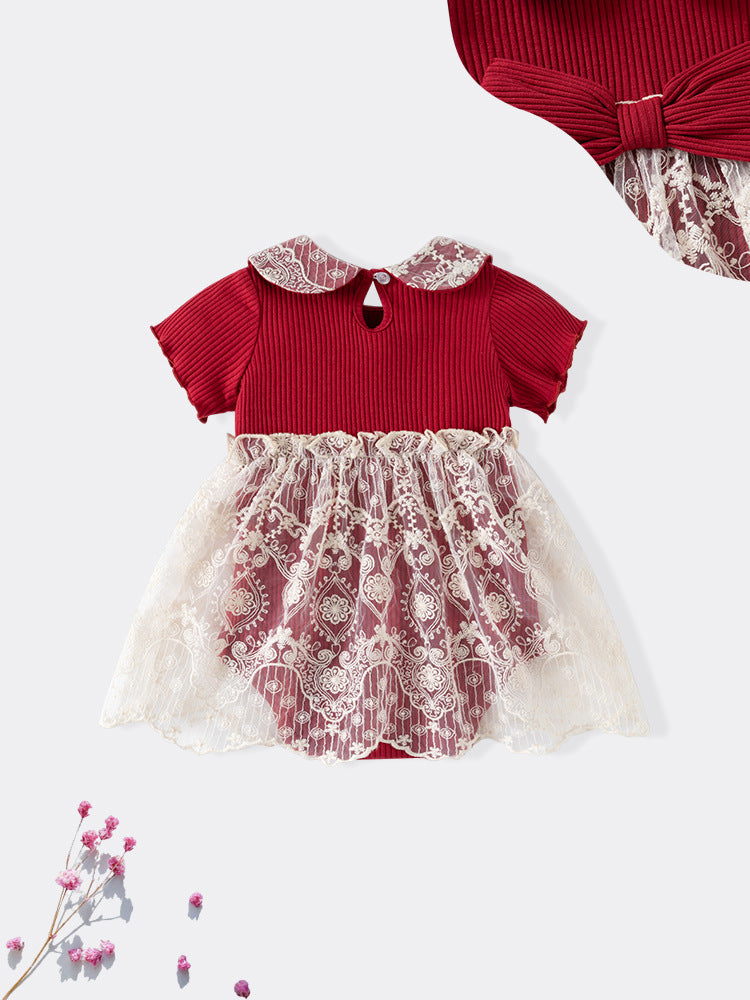 Vestibody rojo, solapa de encaje, lazos 3D, navidad,🍒 1092