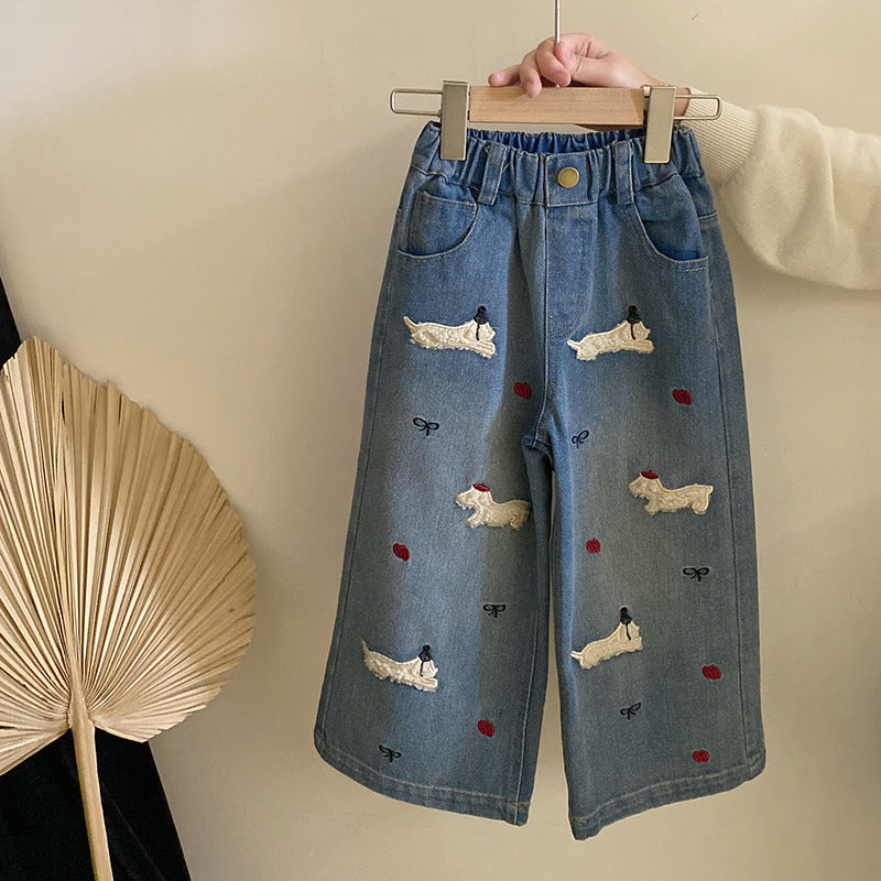 Jeans, pantalón, vaquero, ancho, con diseños, Moñitos 2090