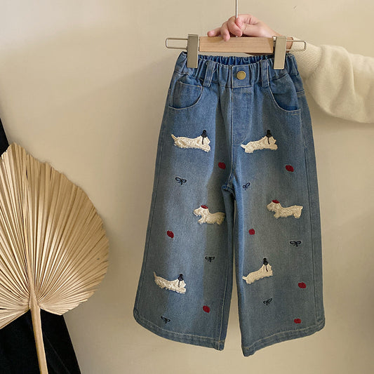 Jeans, pantalón, vaquero, ancho, con diseños, Moñitos 2090