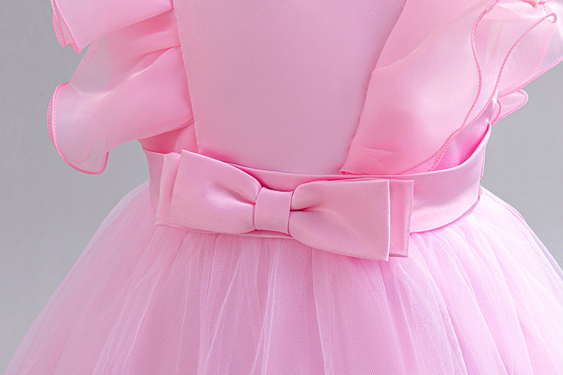 Vestido Rosa con flores, detalles en mangas 2050RP