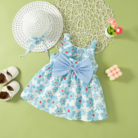 Vestido más sombrerito, celeste, flores💙👒1209