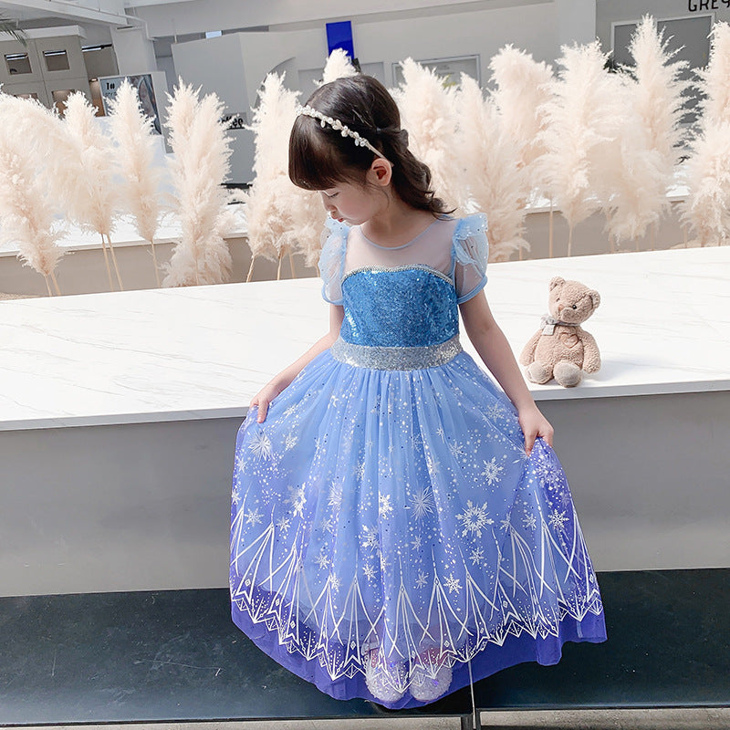 Vestido Celeste Frozen Elegante
