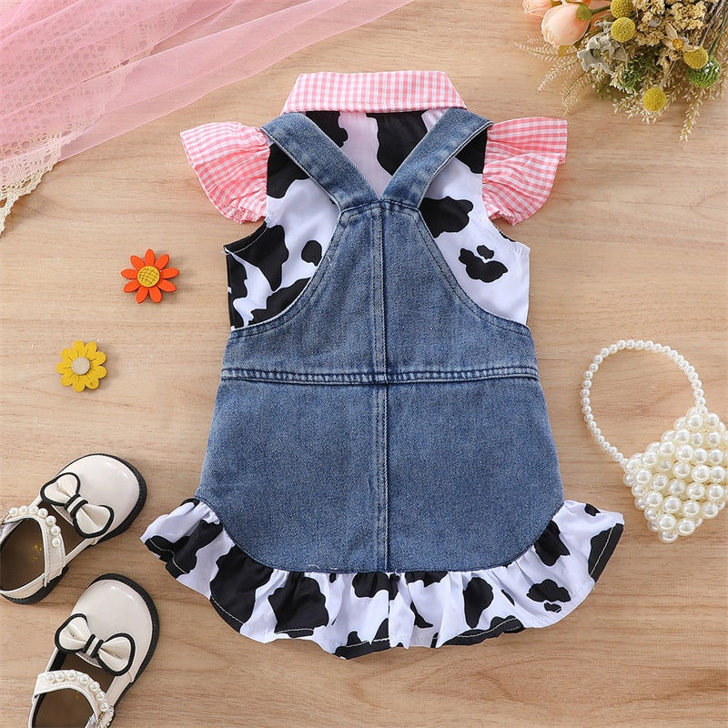 Conjunto jardinera jeans más camisita, granja, vaca lola🐮 1166