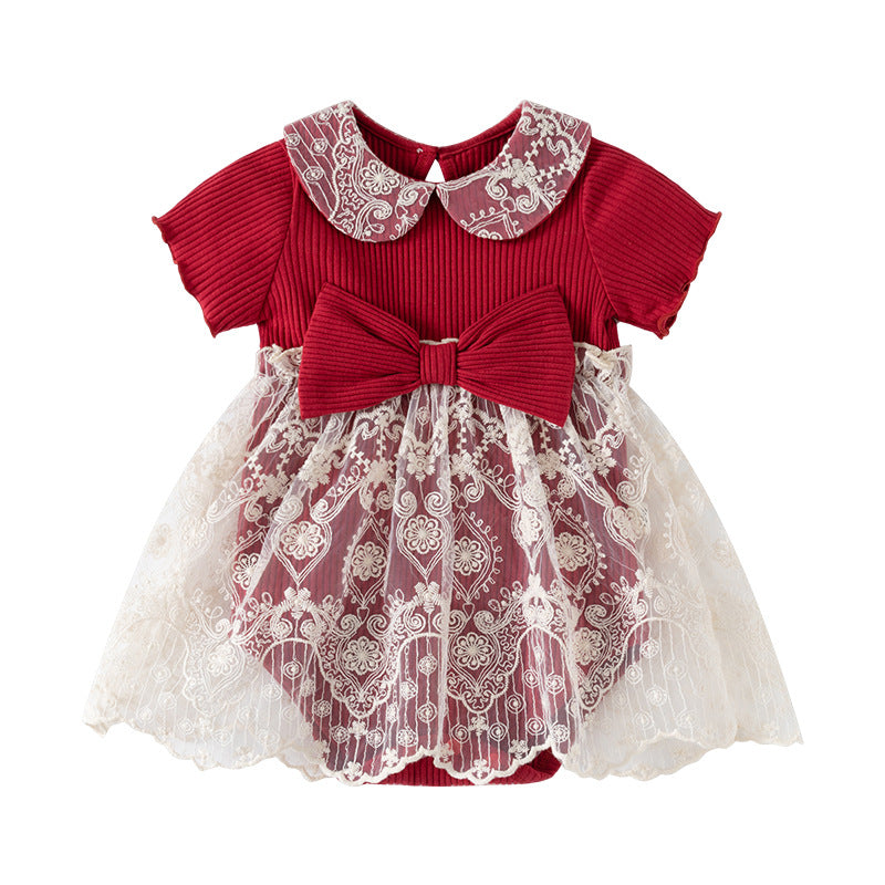 Vestibody rojo, solapa de encaje, lazos 3D, navidad,🍒 1092