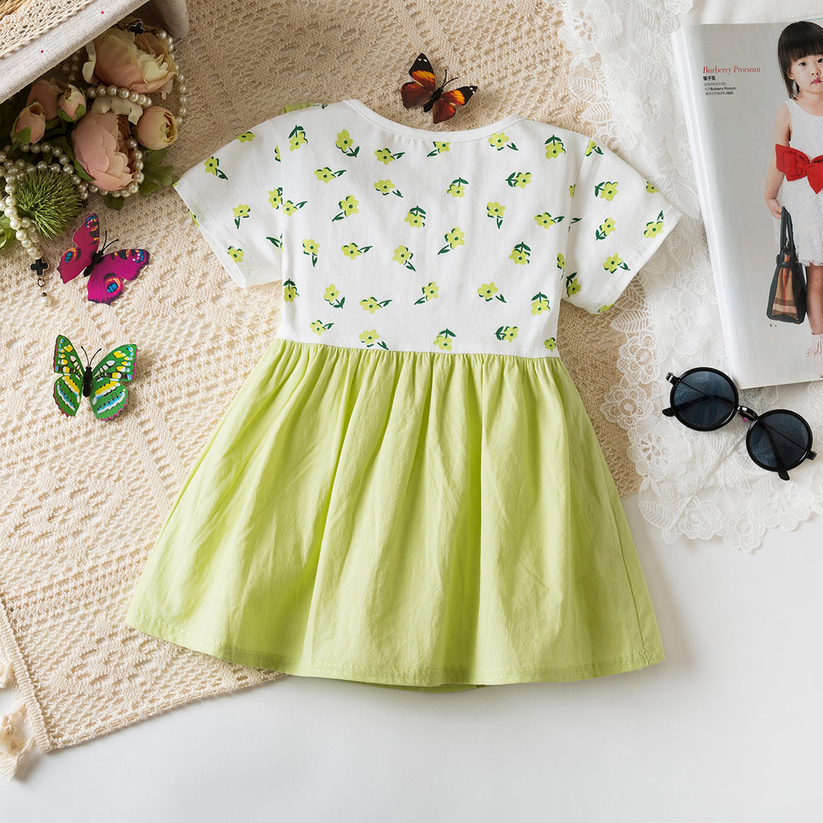 Vestido mangas cortas, verano, verde, 1088