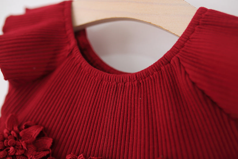 Vestido rojo oscuro con detalle de flores 3D ❤️🎅1506