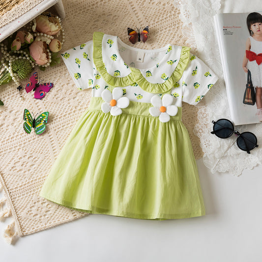 Vestido mangas cortas, verano, verde, 1088